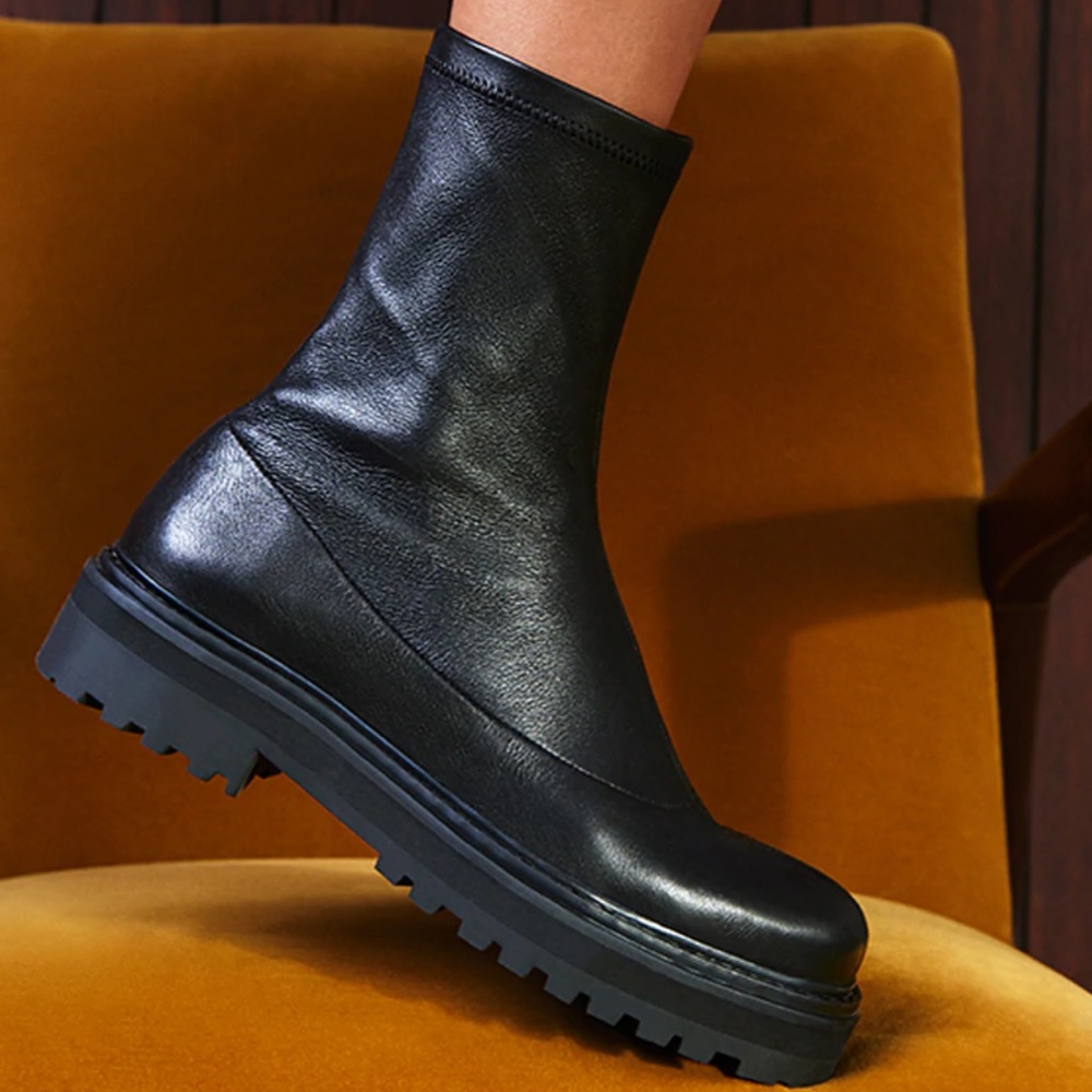 Black Women's Platform Ankle Bootie - Sleek Minimal Design